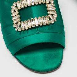 Pre Owned Roger Vivier Green Satin Tiffany Slide Sandals Size 40