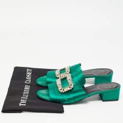 Pre Owned Roger Vivier Green Satin Tiffany Slide Sandals Size 40