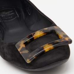 Roger Vivier Black Suede Tortoise Shell Buckle Ballet Flats Size 39.5