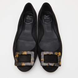 Roger Vivier Black Suede Tortoise Shell Buckle Ballet Flats Size 39.5