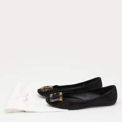 Roger Vivier Black Suede Tortoise Shell Buckle Ballet Flats Size 39.5