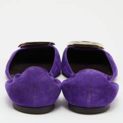 Pre Owned Roger Vivier Purple Suede Chips Buckle D'orsay Ballet Flats Size 39.5