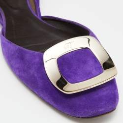 Pre Owned Roger Vivier Purple Suede Chips Buckle D'orsay Ballet Flats Size 39.5