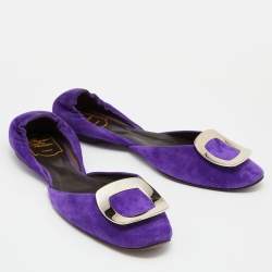 Pre Owned Roger Vivier Purple Suede Chips Buckle D'orsay Ballet Flats Size 39.5
