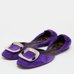 Pre Owned Roger Vivier Purple Suede Chips Buckle D'orsay Ballet Flats Size 39.5