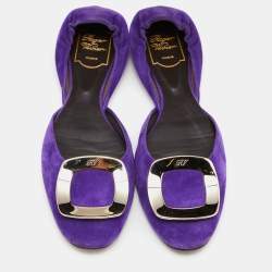 Pre Owned Roger Vivier Purple Suede Chips Buckle D'orsay Ballet Flats Size 39.5