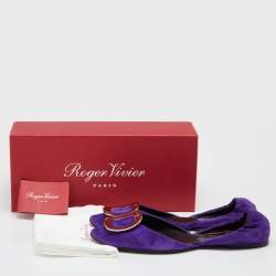 Pre Owned Roger Vivier Purple Suede Chips Buckle D'orsay Ballet Flats Size 39.5
