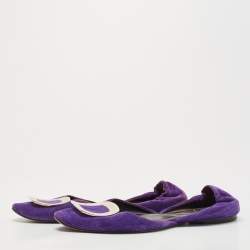 Roger Vivier Purple Suede Chip Buckle D'orsay Ballet Flats Size 38