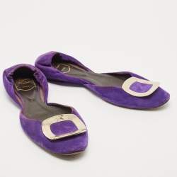 Roger Vivier Purple Suede Chip Buckle D'orsay Ballet Flats Size 38