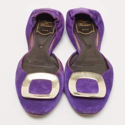 Roger Vivier Purple Suede Chip Buckle D'orsay Ballet Flats Size 38