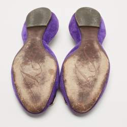 Roger Vivier Purple Suede Chip Buckle D'orsay Ballet Flats Size 38