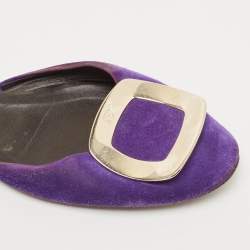 Roger Vivier Purple Suede Chip Buckle D'orsay Ballet Flats Size 38