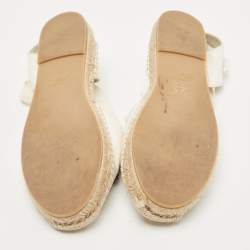 Pre Owned Roger Vivier White Canvas Embellished Lace Up Espadrille Flats Size 39