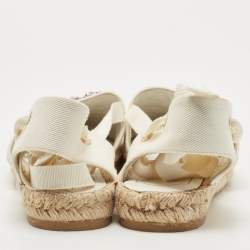 Pre Owned Roger Vivier White Canvas Embellished Lace Up Espadrille Flats Size 39