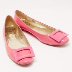 Pre Owned Roger Vivier Pink Patent Leather Gommette Ballet Flats Size 39.5