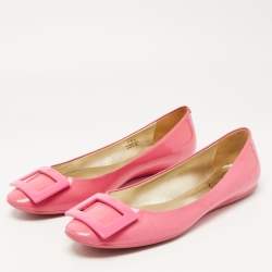 Pre Owned Roger Vivier Pink Patent Leather Gommette Ballet Flats Size 39.5