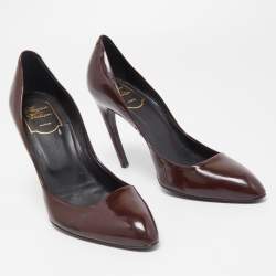 Pre Owned Roger Vivier Burgundy Patent Leather Round Toe Pumps Size 38.5