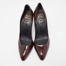 Pre Owned Roger Vivier Burgundy Patent Leather Round Toe Pumps Size 38.5
