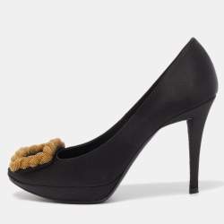 Roger Vivier Black Satin Buckle Platform Pumps Size 39.5