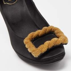 Roger Vivier Black Satin Buckle Platform Pumps Size 39.5