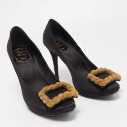 Roger Vivier Black Satin Buckle Platform Pumps Size 39.5