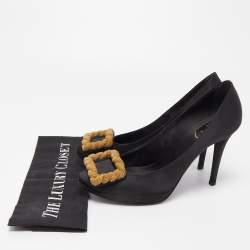 Roger Vivier Black Satin Buckle Platform Pumps Size 39.5