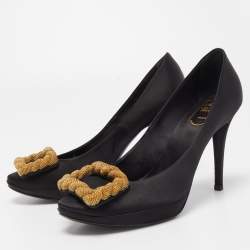 Roger Vivier Black Satin Buckle Platform Pumps Size 39.5