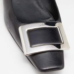 Roger Vivier Black Leather Belle Vivier Ballet Flats Size 37.5