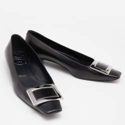 Roger Vivier Black Leather Belle Vivier Ballet Flats Size 37.5
