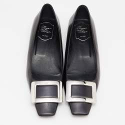 Roger Vivier Black Leather Belle Vivier Ballet Flats Size 37.5