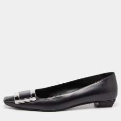 Roger Vivier Black Leather Belle Vivier Ballet Flats Size 37.5