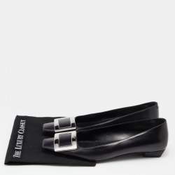 Roger Vivier Black Leather Belle Vivier Ballet Flats Size 37.5