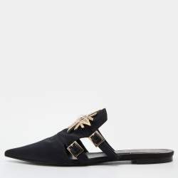 Roger Vivier Black Satin Star Strass Mule Flats Size 39