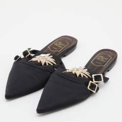 Roger Vivier Black Satin Star Strass Mule Flats Size 39