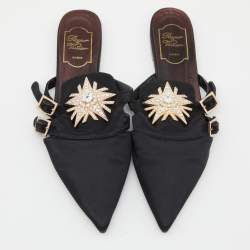 Roger Vivier Black Satin Star Strass Mule Flats Size 39