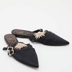 Roger Vivier Black Satin Star Strass Mule Flats Size 39