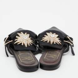 Roger Vivier Black Satin Star Strass Mule Flats Size 39