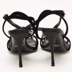 Pre Owned Roger Vivier Black Velvet Crystal Embellished Bow Sandals Size 37