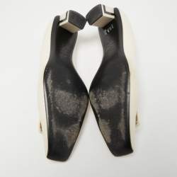 Pre Owned Roger Vivier Cream/Black Leather Belle Vivier Graphic Pumps Size 41 