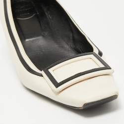 Pre Owned Roger Vivier Cream/Black Leather Belle Vivier Graphic Pumps Size 41 
