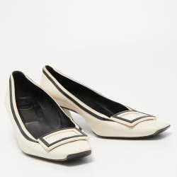 Pre Owned Roger Vivier Cream/Black Leather Belle Vivier Graphic Pumps Size 41 