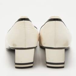 Pre Owned Roger Vivier Cream/Black Leather Belle Vivier Graphic Pumps Size 41 