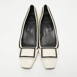 Pre Owned Roger Vivier Cream/Black Leather Belle Vivier Graphic Pumps Size 41 