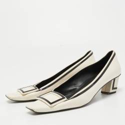 Pre Owned Roger Vivier Cream/Black Leather Belle Vivier Graphic Pumps Size 41 
