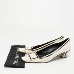 Pre Owned Roger Vivier Cream/Black Leather Belle Vivier Graphic Pumps Size 41 