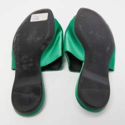 Pre Owned Roger Vivier Green Satin Crystal Embellished Flat Sandals Size 38.5