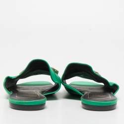 Pre Owned Roger Vivier Green Satin Crystal Embellished Flat Sandals Size 38.5