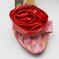 Pre Owned Roger Vivier Red/Pink Satin and Patent Leather Flower Detail Ankle Strap Sandals Size 39