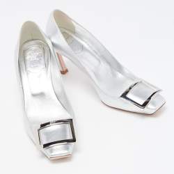 Pre Owned Roger Vivier Silver Leather Belle Vivier Trompette Pumps Size 37