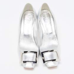Pre Owned Roger Vivier Silver Leather Belle Vivier Trompette Pumps Size 37